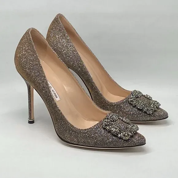 Manolo Blahnik Hangisi 105 Embellished Shimmer Pumps size 39.5 - Picture 8 of 14